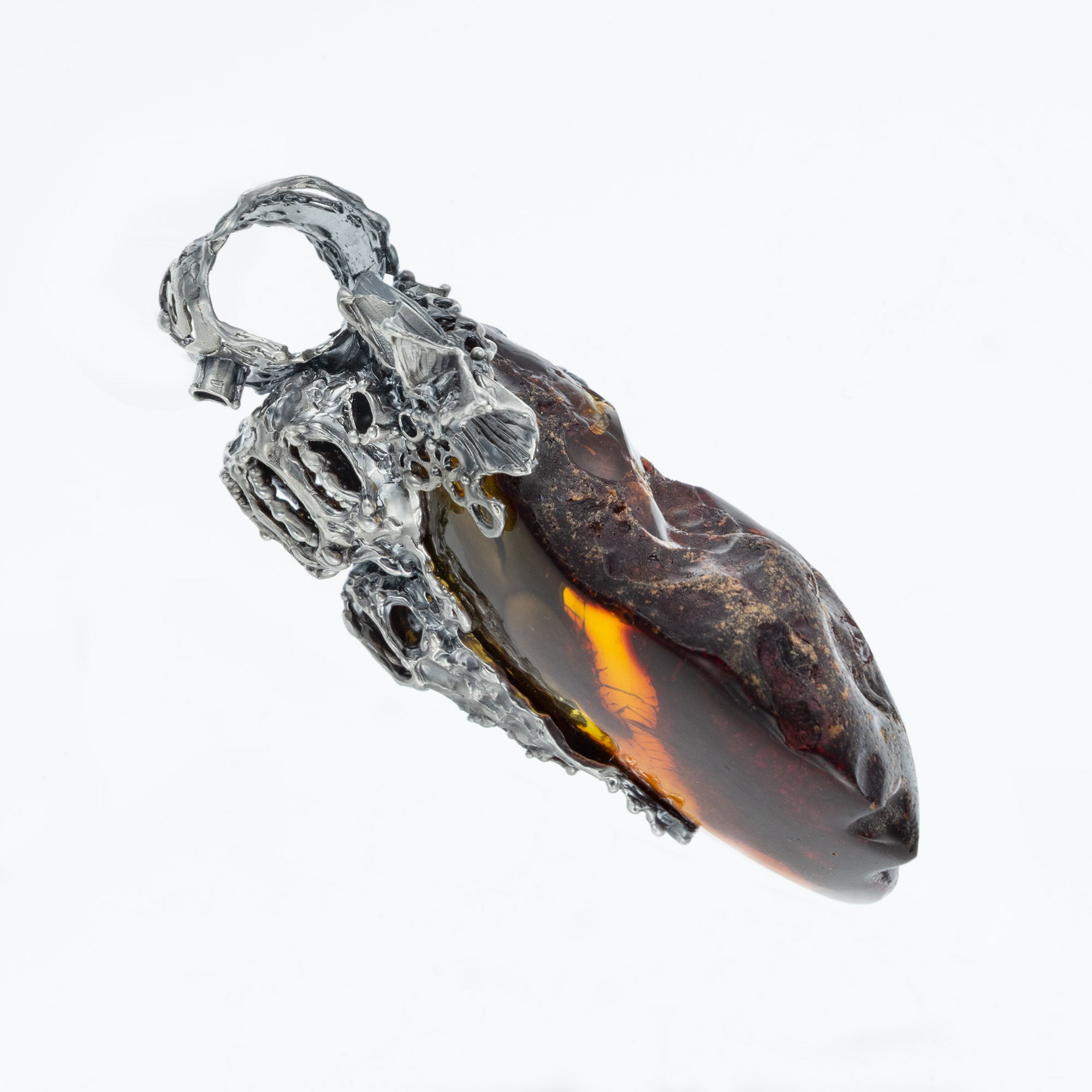 Sterling Silver and Natural Baltic Amber Ghost Pendant 6
